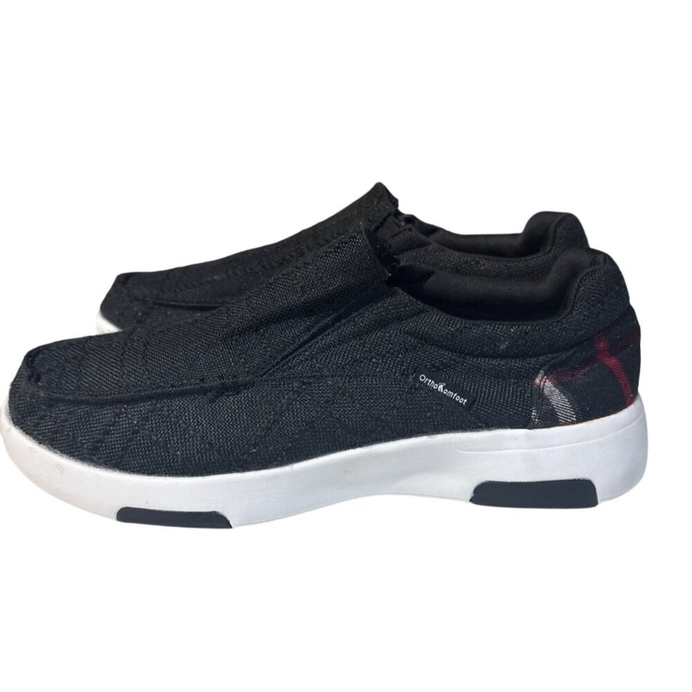 OrthoComfoot Mens Black Plaid Slip-On Sneakers‎ Size 8.5
